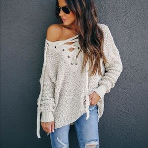 vici hashtag mascarpone lace front sweater